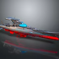 Futuristic Sci Fi Warship Model with Gray Hull Red Bottom Blue Cockpit and Sleek Design