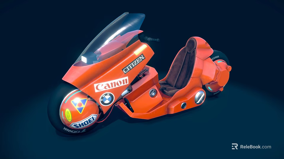 Orange Motorcycle With Futuristic Sleek Design Aerodynamic Body Transparent Windshield And Leather Seat 3d model 