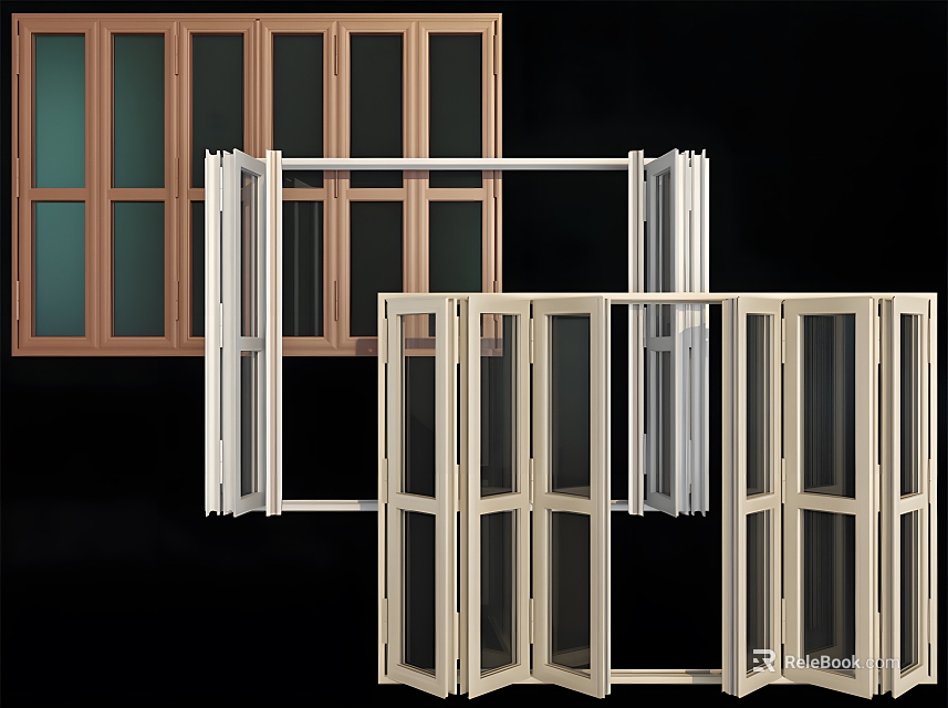 Modern Casement Windows With Various Frame Styles And Clear Glass Panel Designs 3d model 