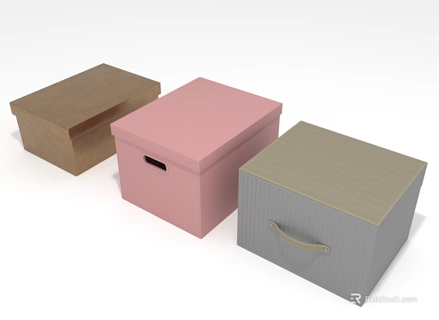 Brown Pink Gray Storage Boxes With Different Handles And Designs 3d model 
