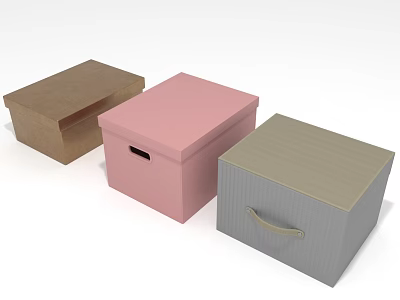 Brown Pink Gray Storage Boxes With Different Handles And Designs 3d model
