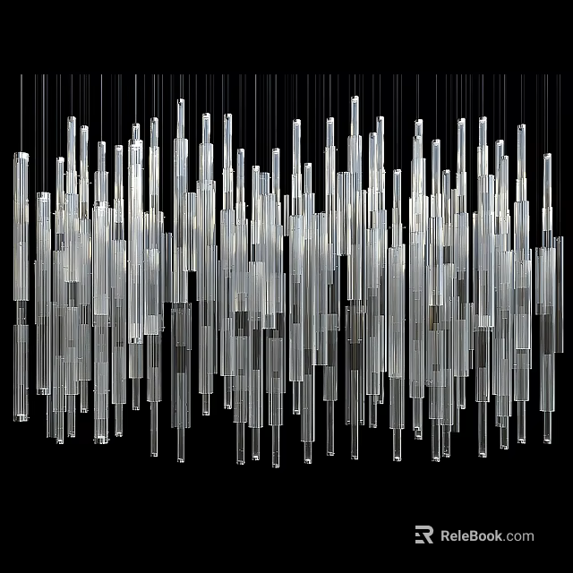 Modern Artistic Chandelier With Transparent Glass Tubes of Varying Lengths on Black Background 3d model 