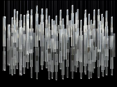 Modern Artistic Chandelier With Transparent Glass Tubes of Varying Lengths on Black Background 3d model