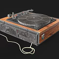Vintage Vinyl Turntable with Wooden Base Open Lid Vinyl Record Control Buttons and Knobs 3d model