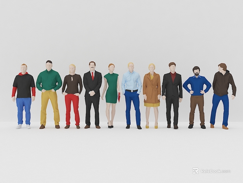 Group of People Standing in Various Styles Casual and Formal Clothing Outfits 3d model 