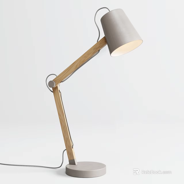 Modern Minimalist Table Lamp With Wooden Adjustable Arm And Gray Shade 3d model 