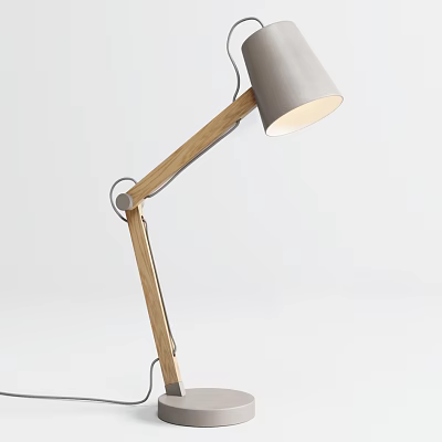 Modern Minimalist Table Lamp With Wooden Adjustable Arm And Gray Shade 3d model