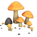 Orange Mushrooms of Various Sizes With Small Stones in Natural Arrangement