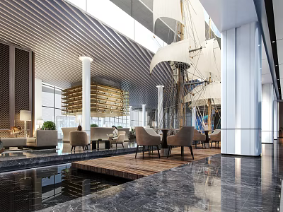 Modern Sales Office Lobby Design With Luxury Sofa And Contemporary Lighting Elements 3d model