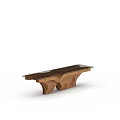 Modern Wooden Table With Artistic Wave Shaped Legs And Glass Top Surface
