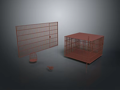 Animal Cages With Metal Construction Including Large Square Long Rectangular And Small Birdcage 3d model