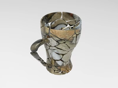 Unique Mug Shaped Sculpture With Fragmented Stone Mosaic Design And Artistic Handle 3d model