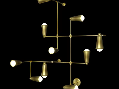 Elegant Modern Brass Chandelier With Geometric Structure Branching Arms And Illuminated Bulbs 3d model