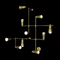 Elegant Modern Brass Chandelier With Geometric Structure Branching Arms And Illuminated Bulbs