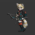 Anime Style Game Character With Cat Ears Blonde Hair And Red Black Outfit Holding Bow