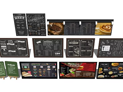 Commercial Equipment Various Cafe Restaurant Menu Boards With Chalkboard Design And Food 3d model