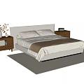 Modern Double Bed with Light Bed Frame Nightstands Vase with Dried Flowers and Soft Rug