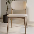 Modern Dining Chairs With Light Linen And Dark Checkered Upholstery And Wooden Frames