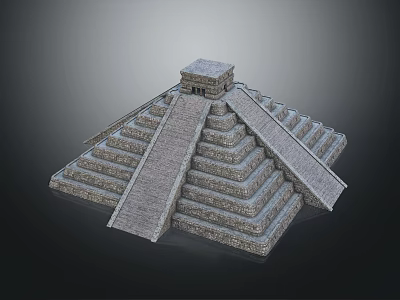 Cartoon Pyramid Scene With Stone Steps And Top Building In Gray Ancient Style 3d model