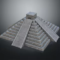 Cartoon Pyramid Scene With Stone Steps And Top Building In Gray Ancient Style