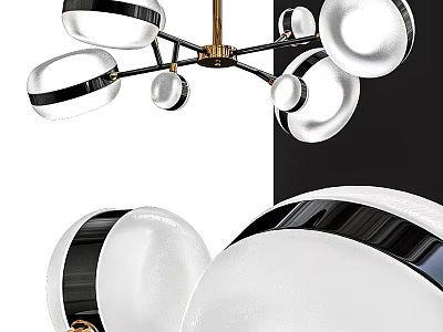 Modern Chandelier With White Glass Globes Black Accents And Brass Frame 3d model