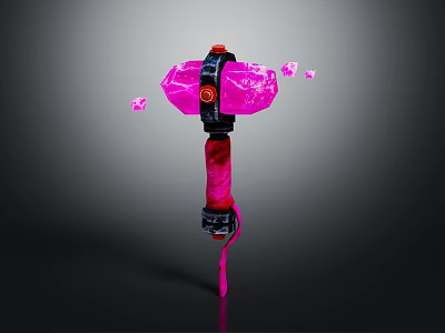 Pink Crystal Hammer Weapon With Black Handle And Glowing Pink Shards 3d model