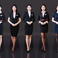 Professional Women in Black and Navy Blue Attire With Short Skirts Pantyhose and High Heels