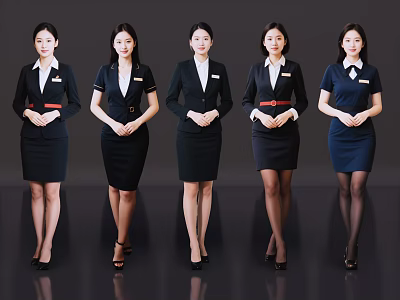 Professional Women in Black and Navy Blue Attire With Short Skirts Pantyhose and High Heels 3d model