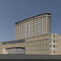 Grand Modern Commercial Complex Exterior With Glass Facade Arched Entrance And Open Plaza