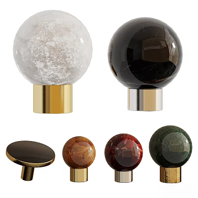 Elegant Decorative Stone Ball Sculptures With Metal Bases In Various Colors 3d model