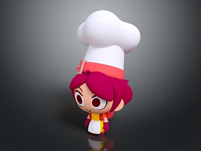 Cartoon Chef Character With White Chef Hat Red Purple Hair Big Eyes And Yellow Apron 3d model