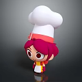 Cartoon Chef Character With White Chef Hat Red Purple Hair Big Eyes And Yellow Apron