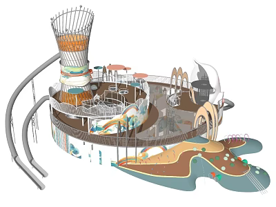 Modern Children's Playground With Tower Slide Colorful Structures And Play Areas 3d model