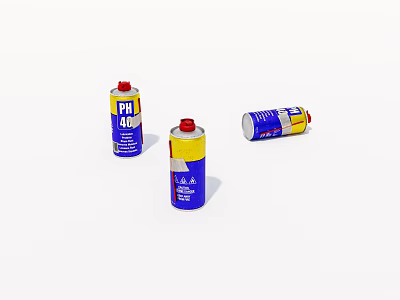 Blue And Yellow P40 Cans With Red Lids In Upright And Tilted Positions 3d model