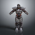 Mechanical Robot Character 3D Model With Metallic Gray Body And Orange Accents Standing Pose
