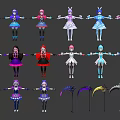 Diverse Fantasy Characters with Colorful Costumes Standing Poses and Scythe Weapons