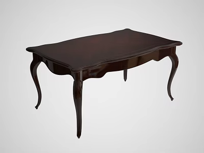Dark Brown Wooden Dining Table With Curved Legs And Classic Design 3d model