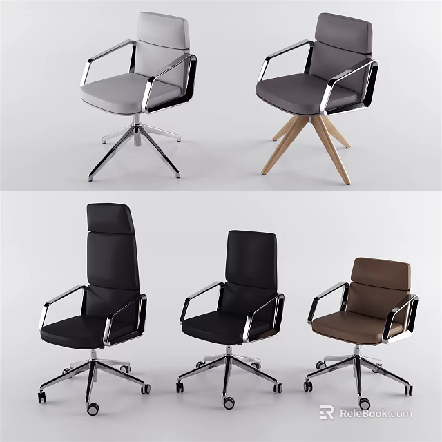 Various Design Office Chairs With Leather Upholstery Metal Wooden Bases And Armrests 3d model 