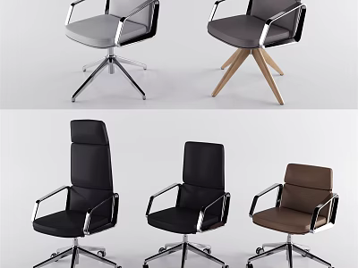Various Design Office Chairs With Leather Upholstery Metal Wooden Bases And Armrests 3d model