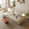 Cozy Modern Living Room Interior With Beige Sofa Wooden Coffee Table And Floor Lamp
