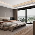 Elegant Modern Bedroom Interior With Paneled Wall Bed Bench And Pendant Lights