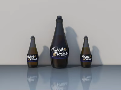 Highpoint Pride Bottles Display With Large And Small Sizes On Reflective Surface 3d model