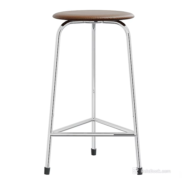 Modern Silver Metal Stool With Stable Frame And Black Non Slip Feet 3d model 