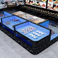 Open Display Counter With Glass Cases Fresh Seafood Shellfish And Marble Base 3d model