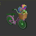 Cute Pink Bicycle With Front Basket Carrying Red Haired Cartoon Character And Squirrel