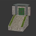 Modern Entrance Gate With Stone Steps Grass Flanks Stone Walls And Gray Canopy
