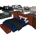 Various Modern Double Bed Designs With Different Headboards And Bed Linens 3d model