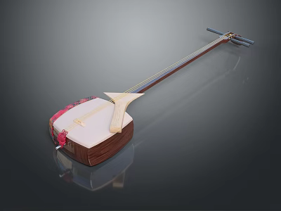 Traditional Chinese Stringed Instrument With Wooden Body White Panel And Red Decoration 3d model