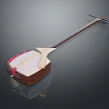 Traditional Chinese Stringed Instrument With Wooden Body White Panel And Red Decoration