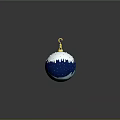 Three Piece Blue Snowy Castle Ornament Set With Gold Hooks And Shiny Reflective Surface